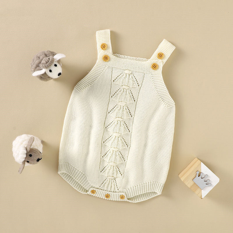 Baby Knitted Sling Solid Color Romper Jumpsuit