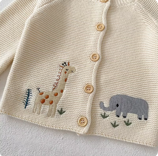 The Embroidered Knit Cardigan — Almond