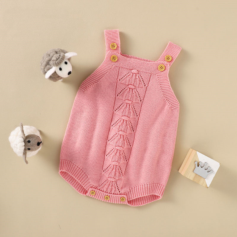 Baby Knitted Sling Solid Color Romper Jumpsuit