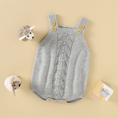 Baby Knitted Sling Solid Color Romper Jumpsuit
